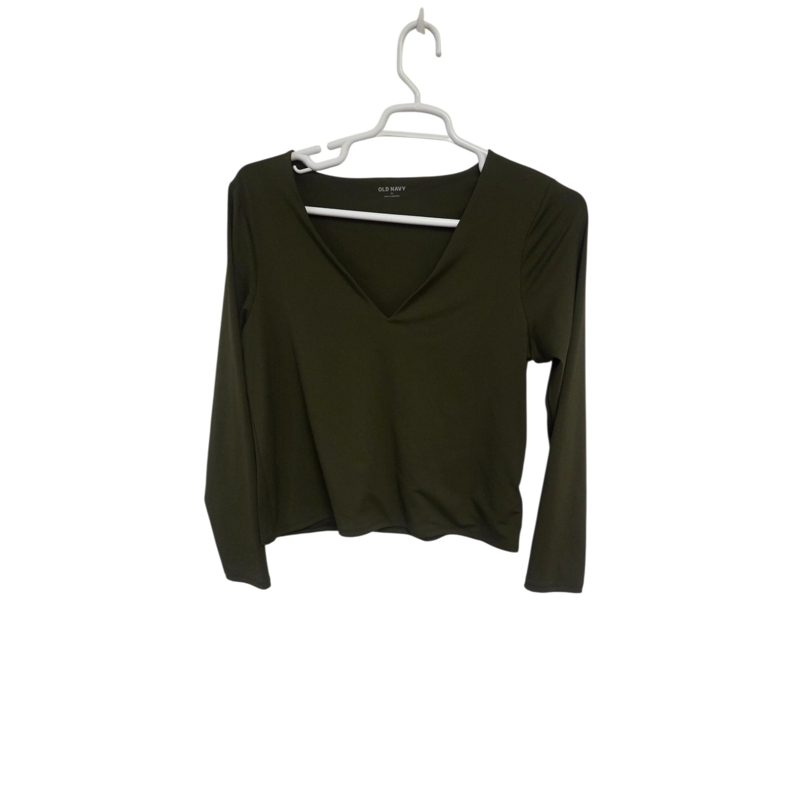 Old Navy Womens Xl Olive Green Deep V-Neck Long Sleeve Top Stretch Shirt
